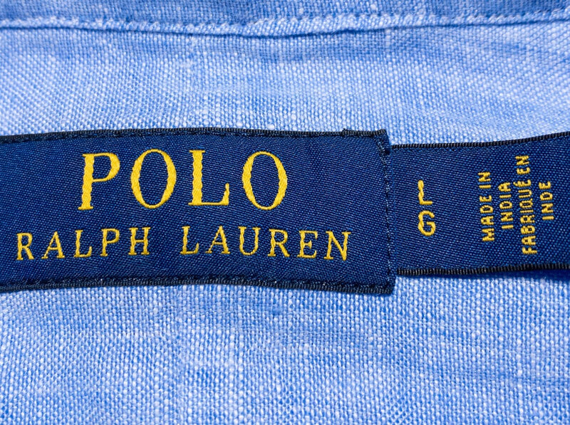 Polo Ralph Lauren Linen Shirt Men's Large Long Sleeve Button-Front Light Blue