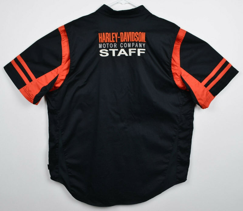 Harley-Davidson Men's XL Staff Vented Black Orange Mechanic Garage Biker Shirt