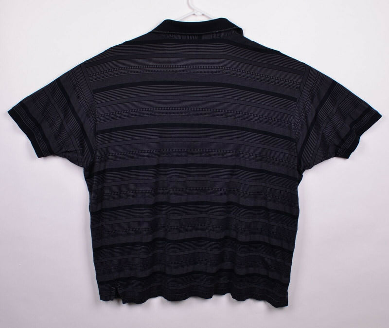 Robert Graham Men's Sz 3XL Black Gray Striped Pique Cotton Polo Shirt