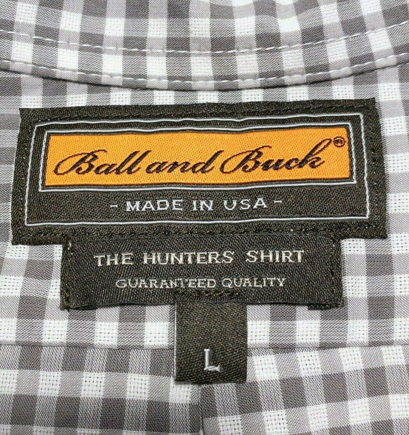 Ball and Buck The Hunters Shirt Elbow Patch Gray Check Made in USA Men's Large