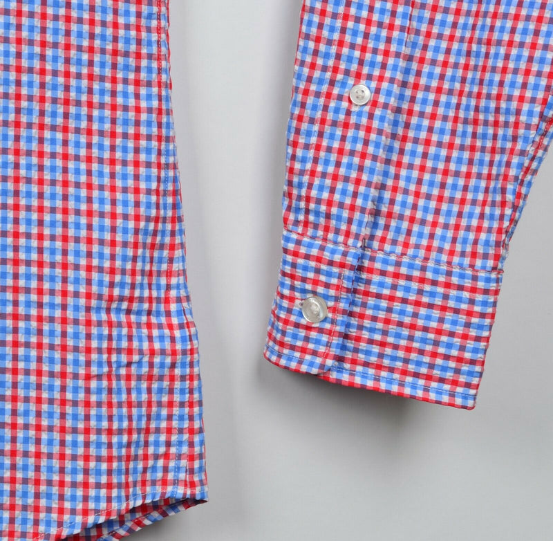 Vineyard Vines Performance Men's Sz Medium Slim Fit Red Blue Plaid Murray Shirt