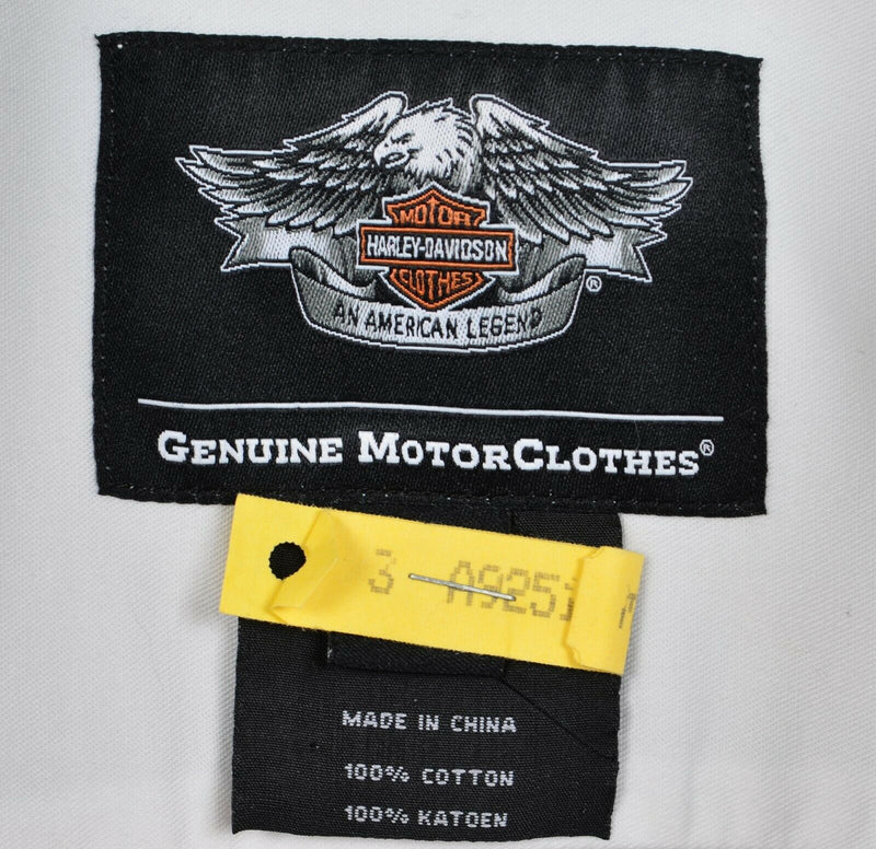 Harley-Davidson Men's 2XL Flames Logo Solid White Garage Mechanic Biker Shirt