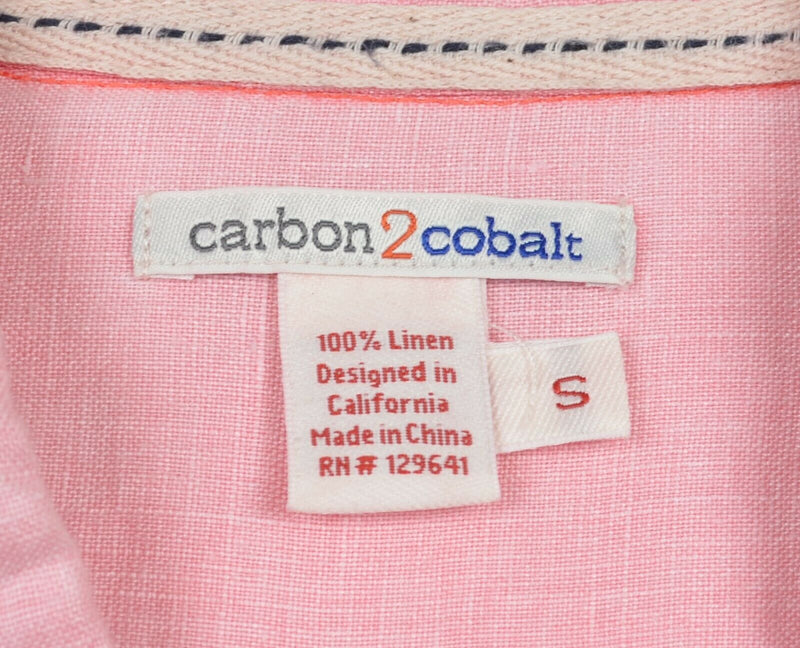 Carbon 2 Cobalt Men's Small 100% Linen Solid Pink Long Sleeve Button-Front Shirt