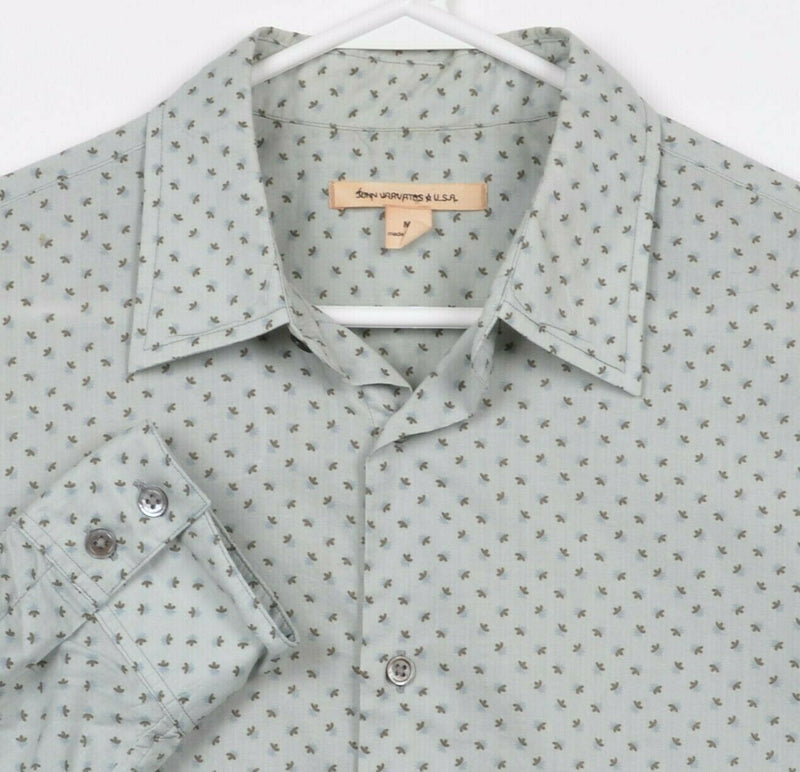 John Varvatos USA Men's Medium Seafoam Green Floral Designer Button-Front Shirt