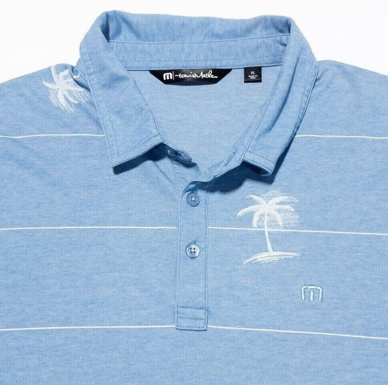 Travis Mathew Polo XL Men's Shirt Golf Floral Palm Blue Striped Wicking Stretch