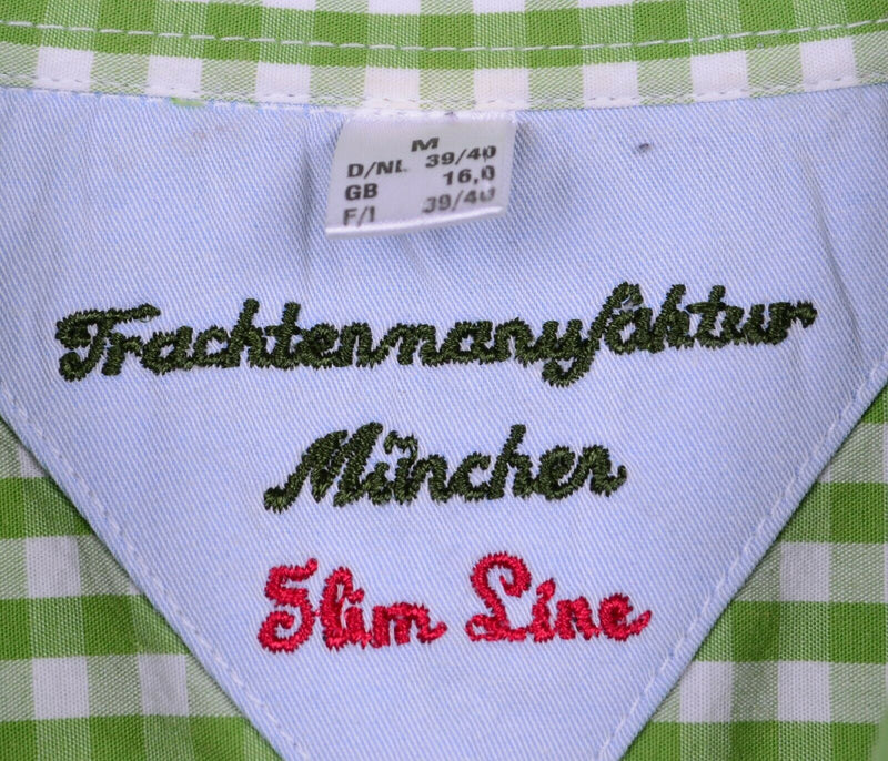 Trachten Oktoberfest Men's Sz Medium Slim Green Gingham Check Munich Shirt