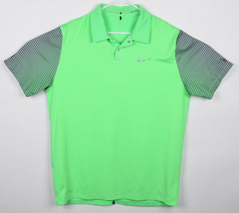 Tiger Woods Collection Men's Large Nike Metal Snap Button Green Golf Polo Shirt