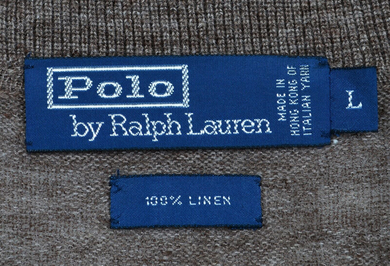 Vintage Polo Ralph Lauren Men's Large Collared 100% Linen Heather Brown Sweater