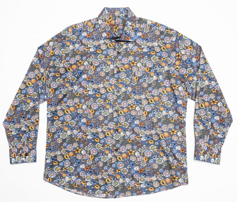 Alan Flusser Floral Shirt XL Men's Long Sleeve Colorful Print Daisy Button-Front