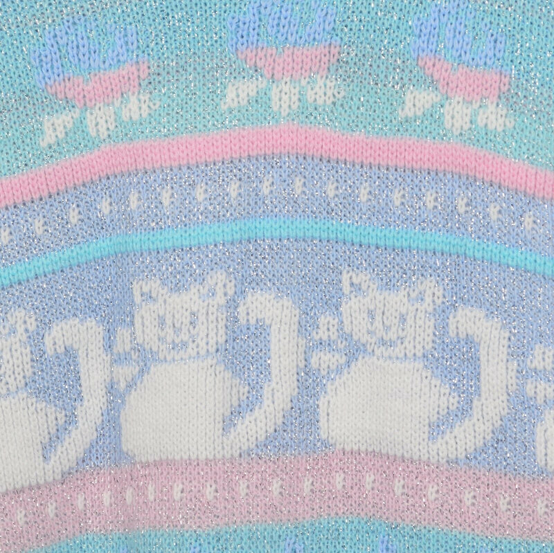 Vintage 80s Rose Women's XL? Pastel Sparkle Fairy Kei Kawaii Cat Sweater