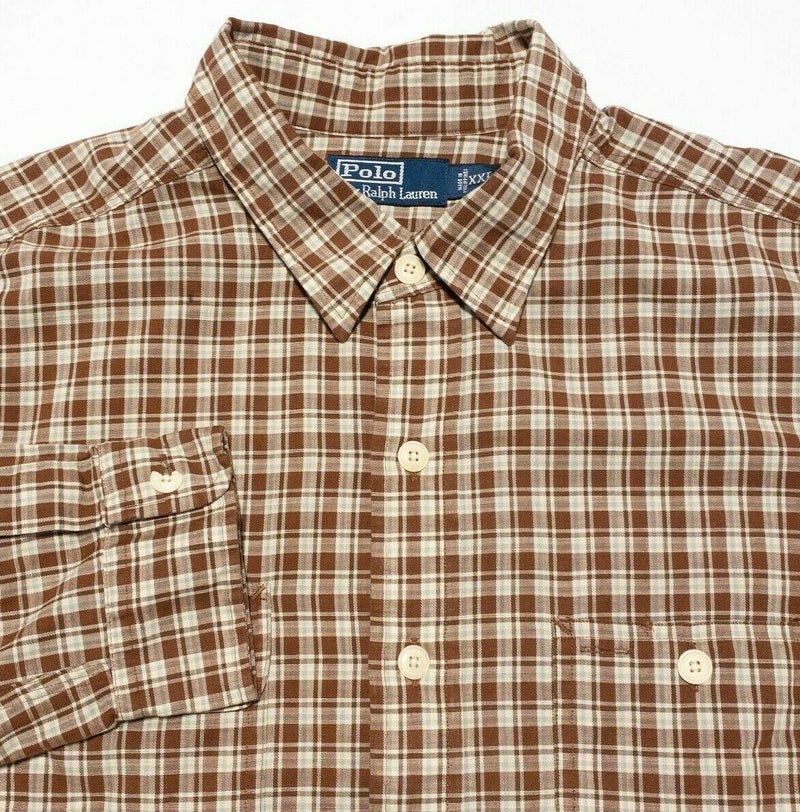 Polo Ralph Lauren Shirt Men's 2XL Brown Check Long Sleeve Button-Front Casual