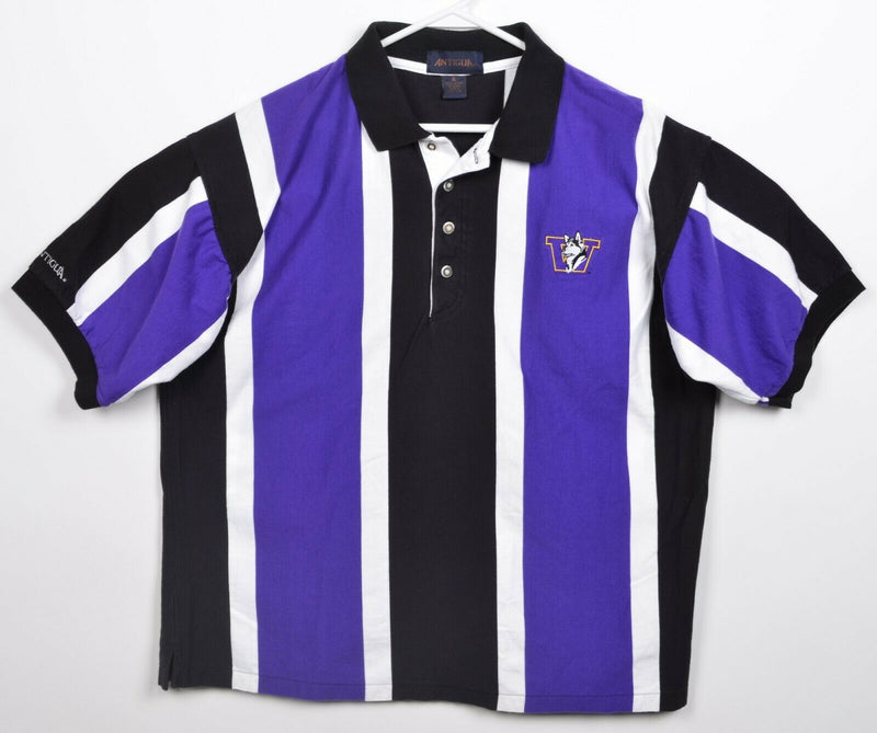 Washington Huskies Men's XL Purple Black Chunky Striped Antigua 90s Rugby Shirt