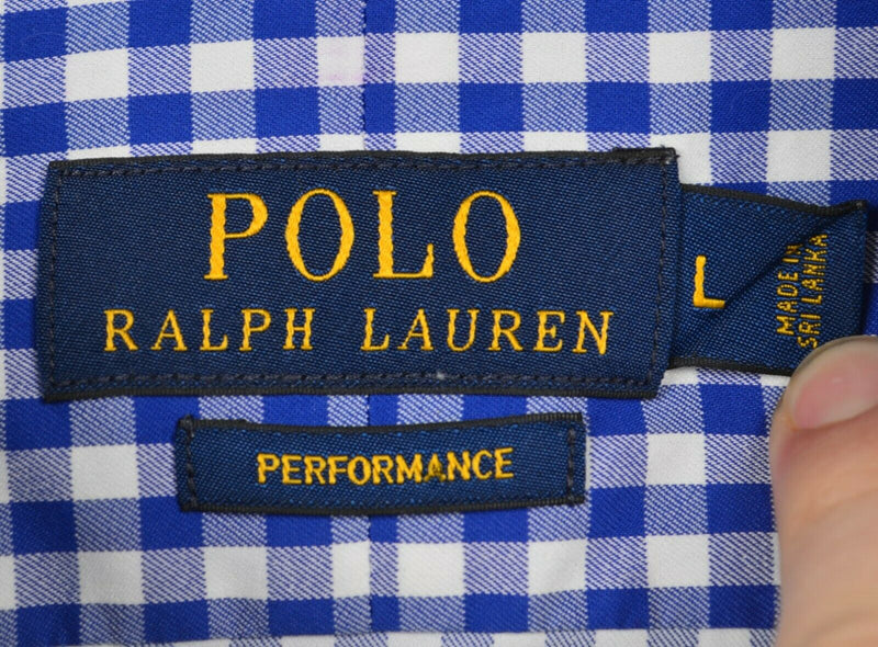 Polo Ralph Lauren Performance Men's Large Blue Check Wicking Nylon Button Shirt