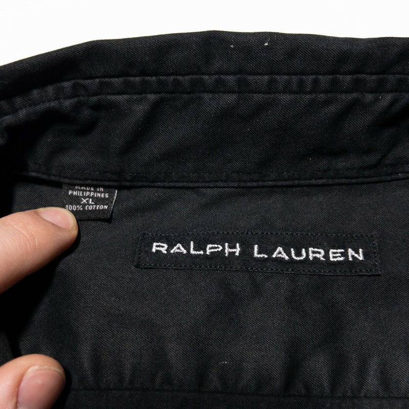 Ralph Lauren Black Label Solid Black Military Designer Button-Front Men's XL