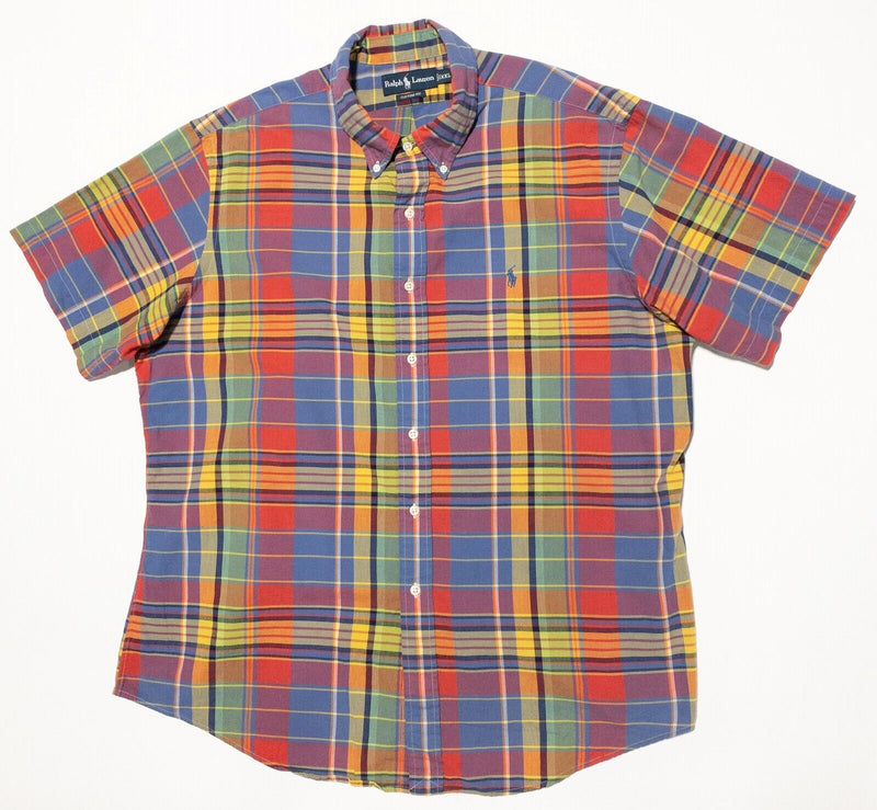 Polo Ralph Lauren Madras Shirt 2XL Men's Colorful Plaid Button-Down Short Sleeve