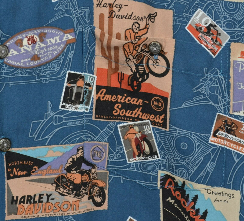 Harley-Davidson Men's Medium Tori Richard Post Card Viscose USA Hawaiian Shirt