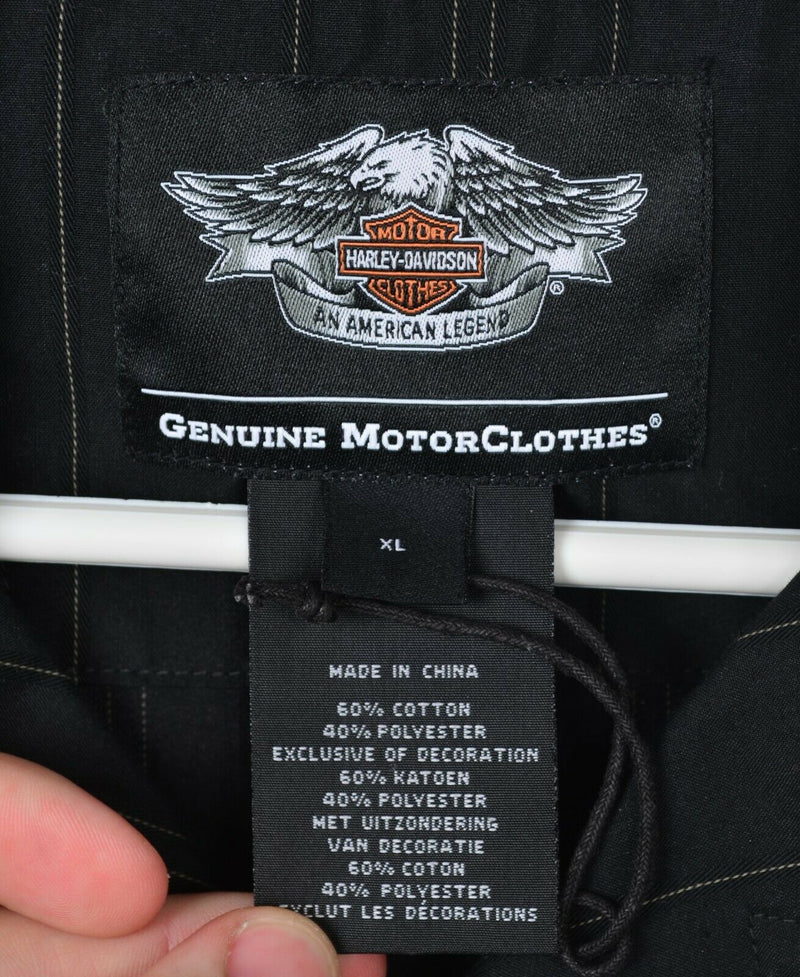 Harley-Davidson Men's XL Black Striped Garage Mechanic Biker Shirt