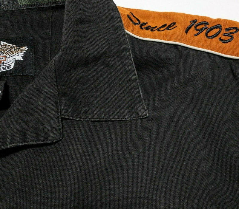 Harley-Davidson Button Shirt XL Men's Black Orange Garage Biker Mechanic Logo