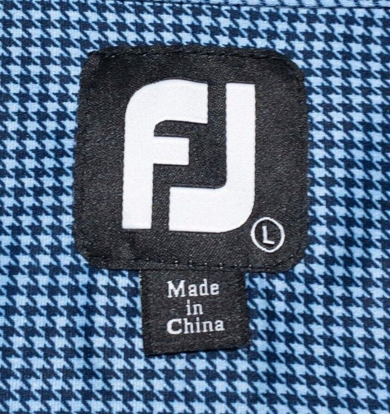 FootJoy Houndstooth Shirt Large Men's Golf Heather Lisle Self Collar Blue