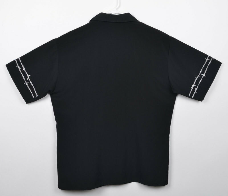 Vtg Dragonfly Men's Sz Medium Barbed Wire Embroidered Black Polyester Camp Shirt