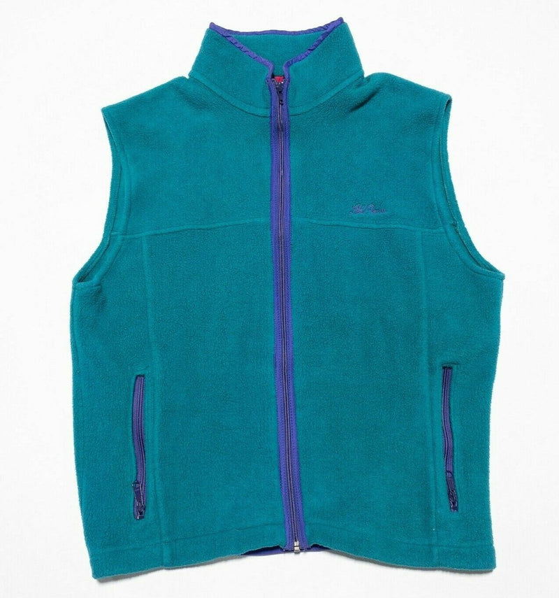 L.L. Bean Vintage 90s Fleece Vest Full Zip Teal Blue Script Logo USA Men's Large