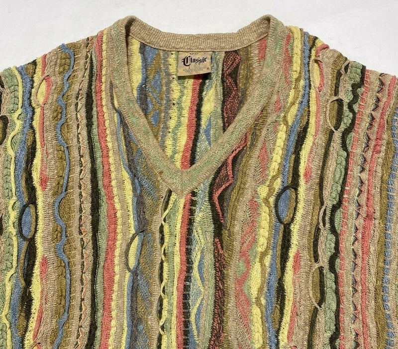 COOGI Classic Sweater Men's XL Vintage 90s Textured 3D Knit Multi-Color V-Neck