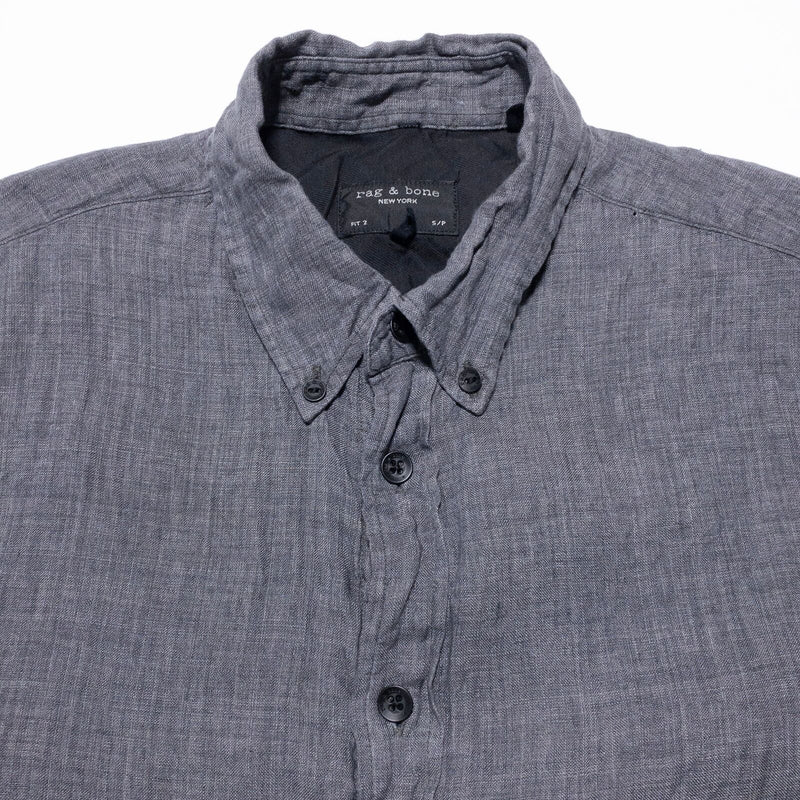rag & bone Linen Shirt Men's Small Fit 2 Button-Down Gray/Blue Short Sleeve