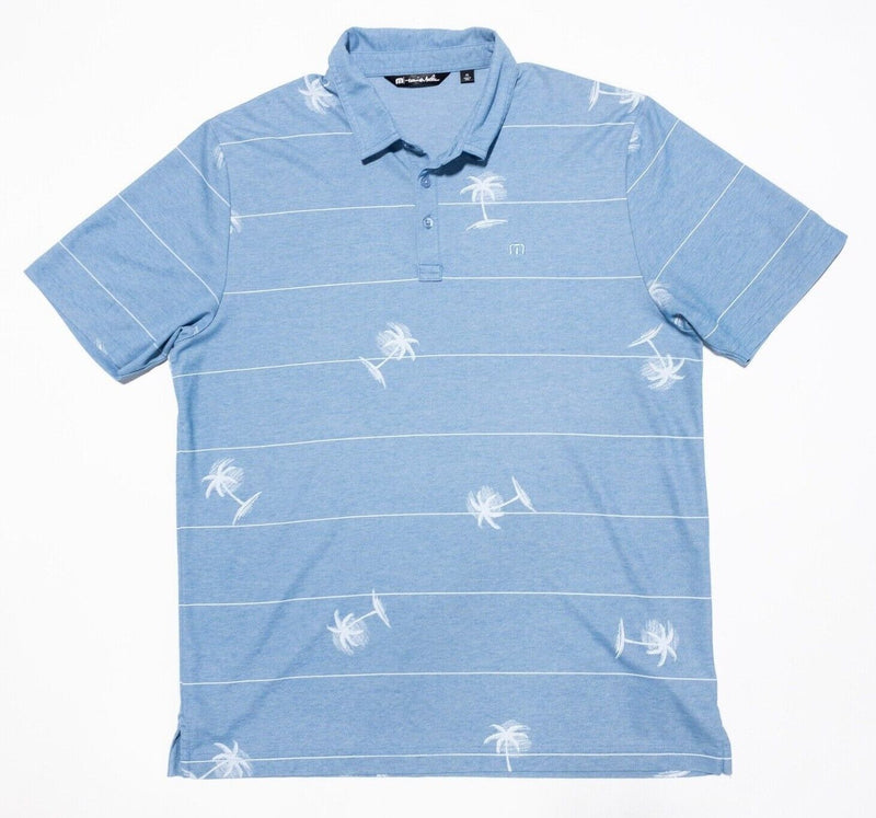 Travis Mathew Polo XL Men's Shirt Golf Floral Palm Blue Striped Wicking Stretch