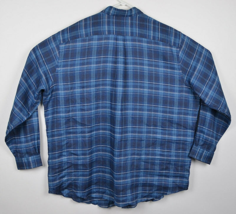 Brooks Brothers Men's 3XLT 100% Irish Linen Blue Plaid Button-Down Shirt