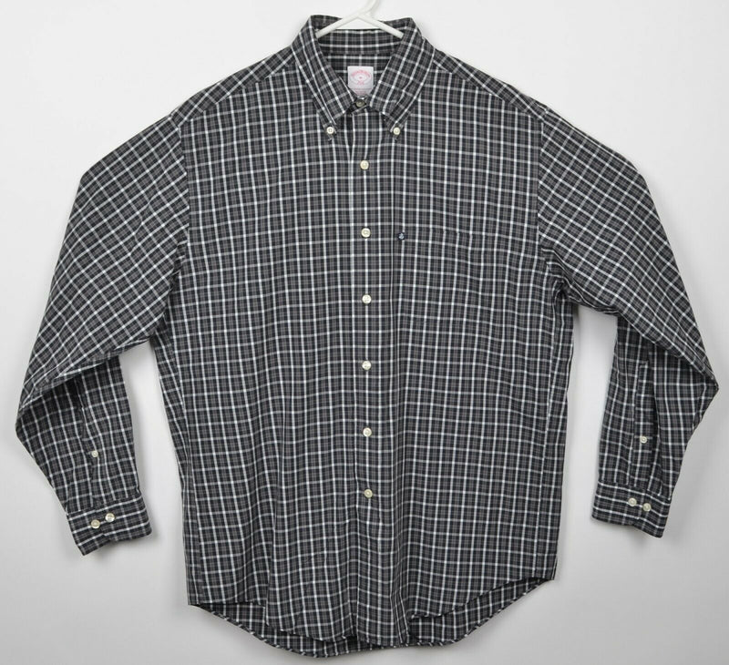 Brooks Brothers Men's Medium Black Gray White Check Button-Down Shirt