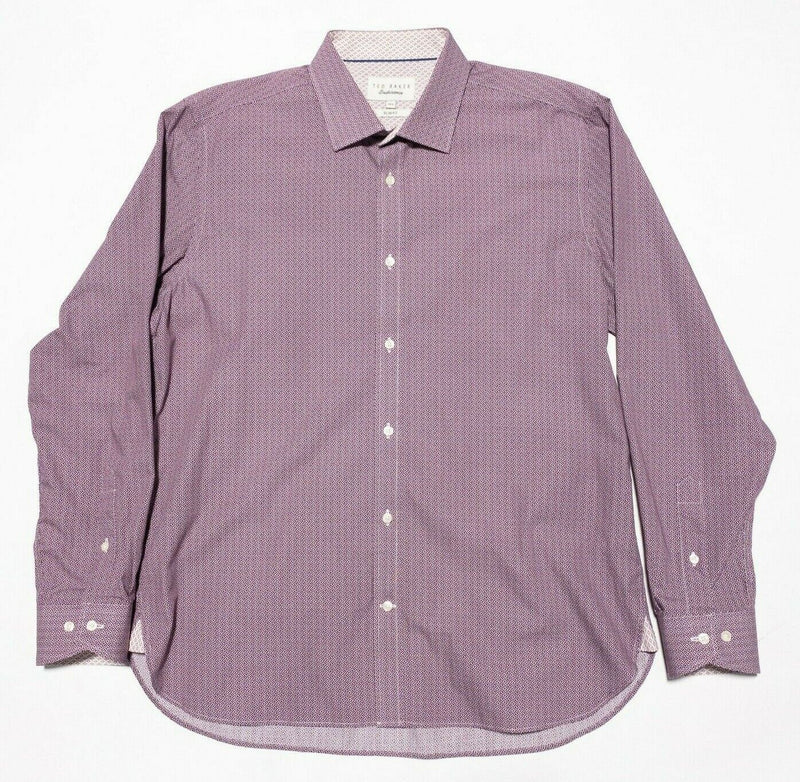 Ted Baker Dress Shirt Men's 16.5 Slim Fit Endurance Flip Cuff Purple Geometric