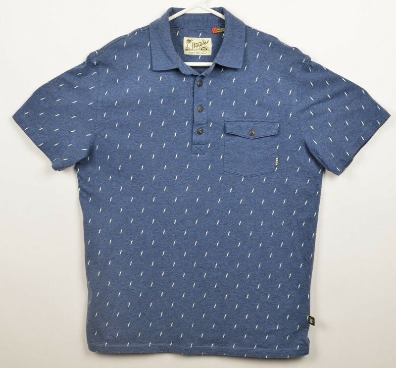 Howler Bros Men's Medium Lightning Logo Print Blue Casual Pocket Polo Shirt