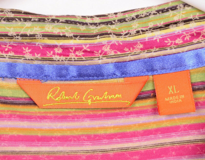 Robert Graham Men's XL Mulitcolor Striped Floral Short Sleeve Polo Shirt