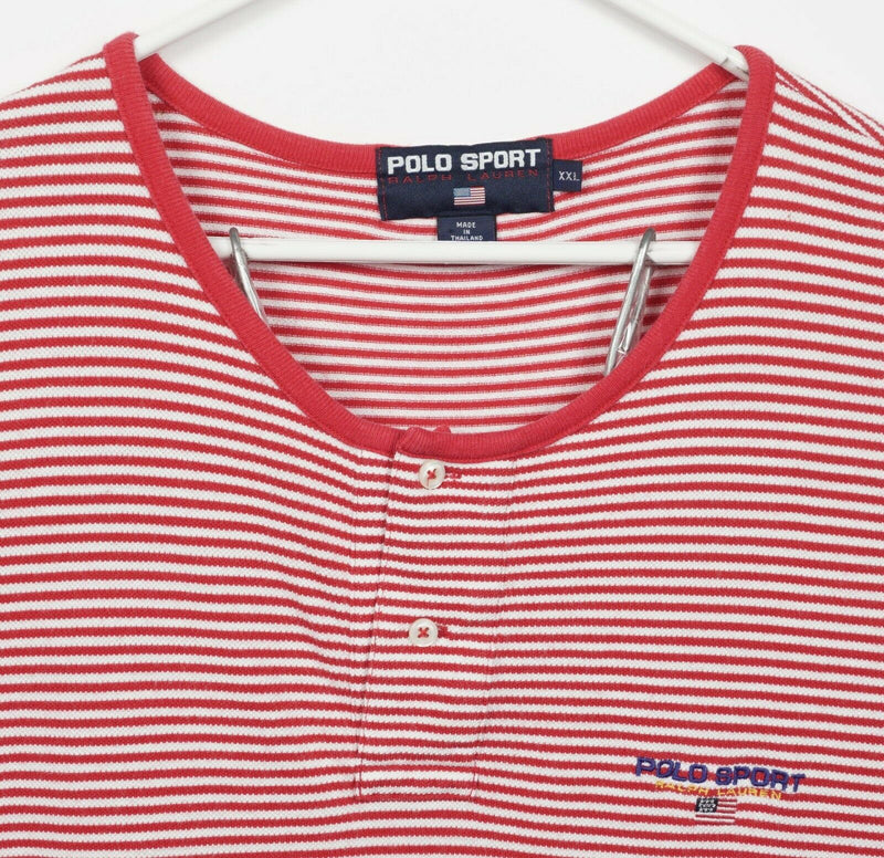 Polo Sport Ralph Lauren Men's 2XL Flag Logo USA Red Striped Henley Shirt