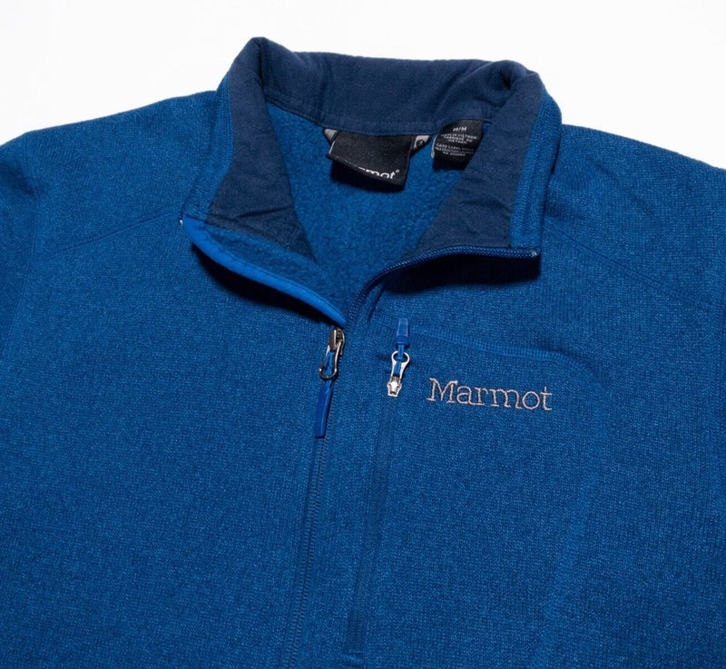 Marmot Fleece Jacket Men's Medium Full Zip Outdoor Hiking Casual Solid Blue Logo