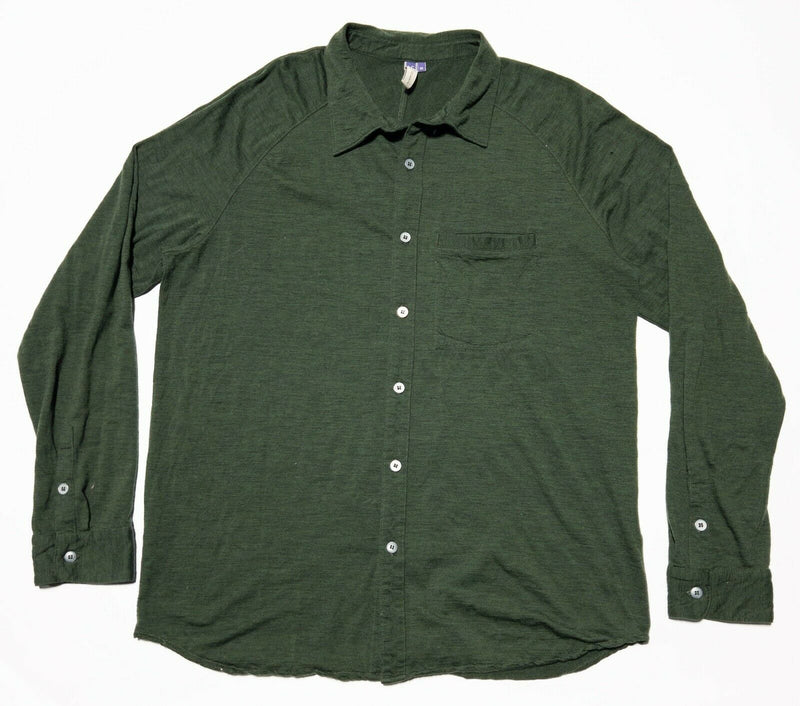 Ibex Merino Wool Button-Front Long Sleeve Shirt Green Men's XL HOLES