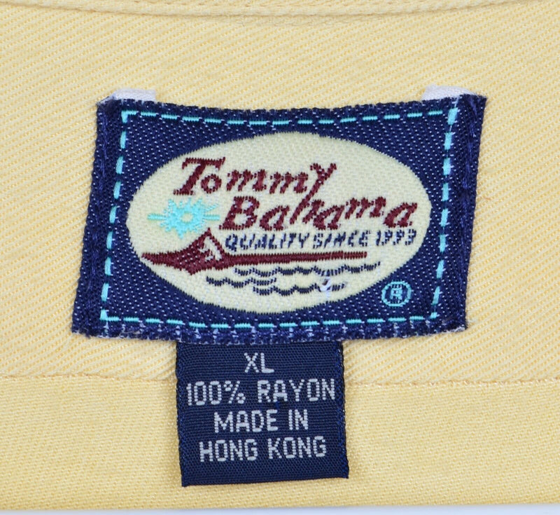 Tommy Bahama Men's Sz XL 100% Rayon Bar None Yellow Embroidered Aloha Shirt