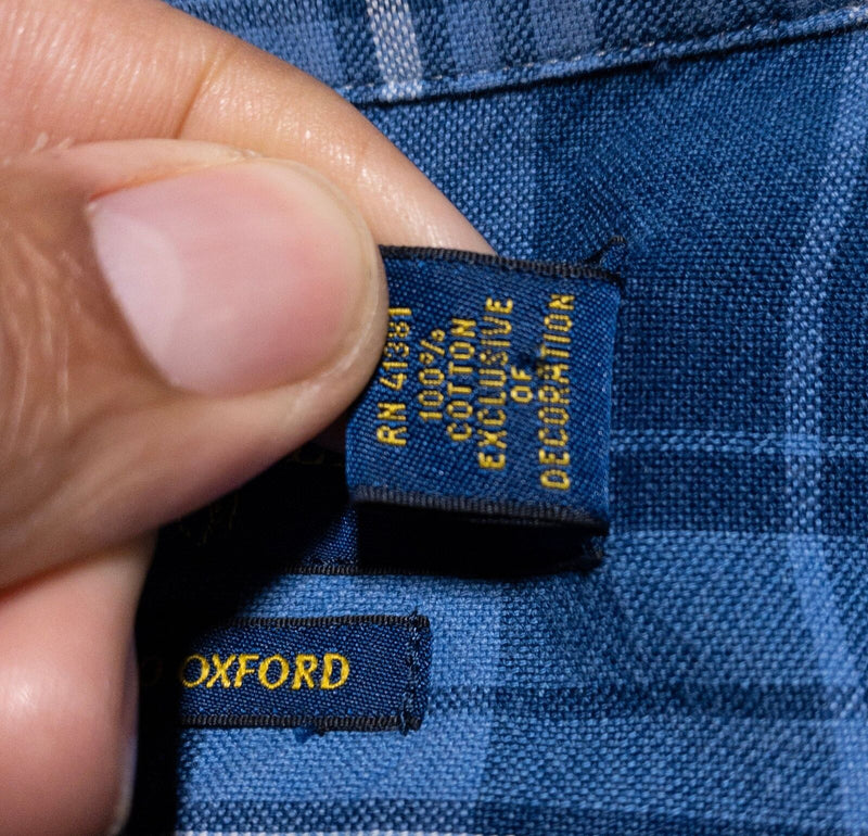 Polo Ralph Lauren Indigo Oxford Shirt Men's Large Button-Down Blue Plaid Preppy