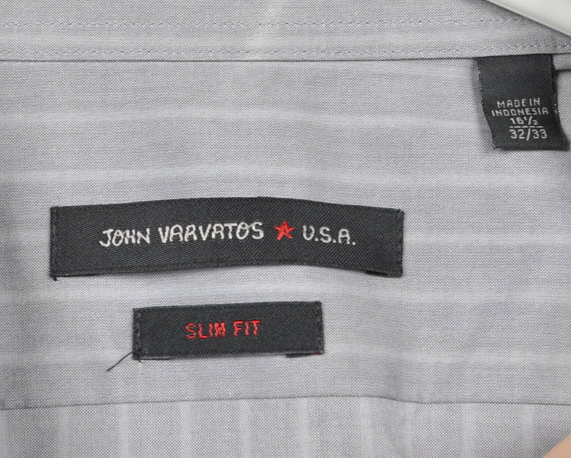 John Varvatos USA Men's 16.5 32/33 Slim Fit Gray Striped Button-Front Shirt