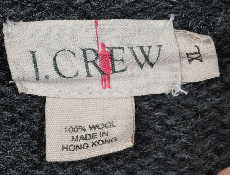 Vtg J.Crew Men's Sz XL 100% Wool Gray Mock Roll Neck Fisherman Chunky Sweater