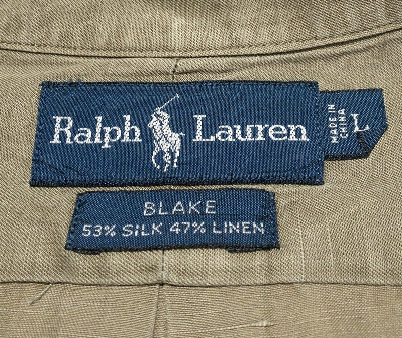 Polo Ralph Lauren Silk Linen Shirt Men's Large Men's Long Sleeve Olive/Brown 90s