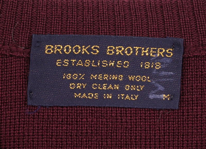 Vintage 80s Brooks Brothers Men Medium Merino Wool Maroon Italy Striped Sweater