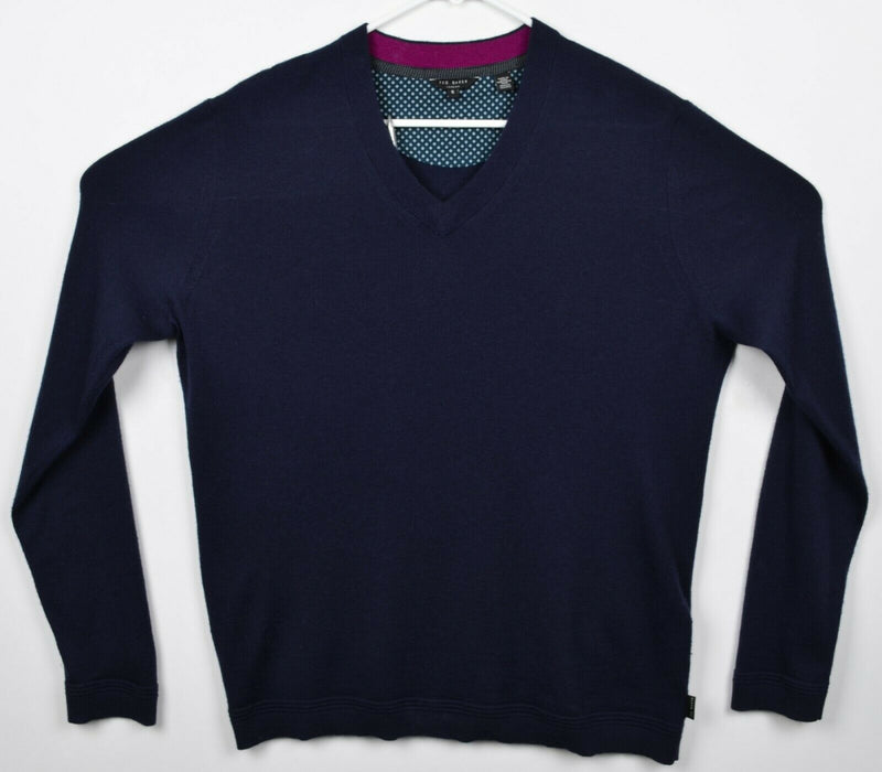 Ted Baker London Men's 5 Wool Cashmere Blend Navy Blue V-Neck Pullover Sweater