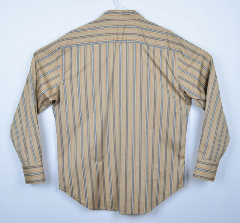 Robert Graham Men's Sz Large Textured Flip Cuff Gold Striped Paisley Shirt