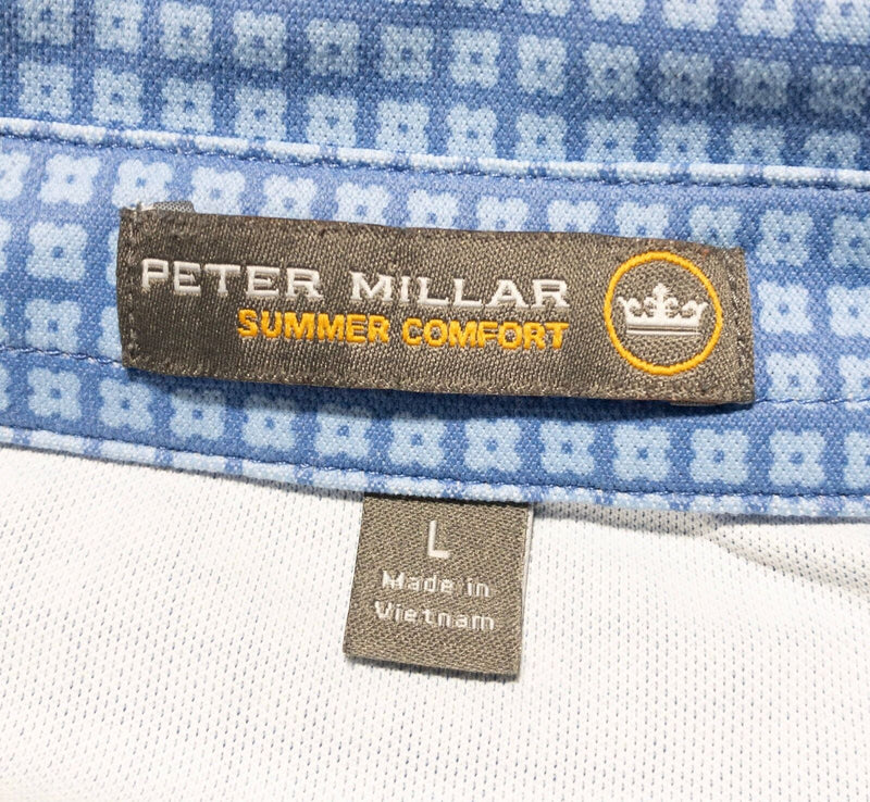 Peter Millar Summer Comfort Polo Large Men's Shirt Blue Check Wicking Golf