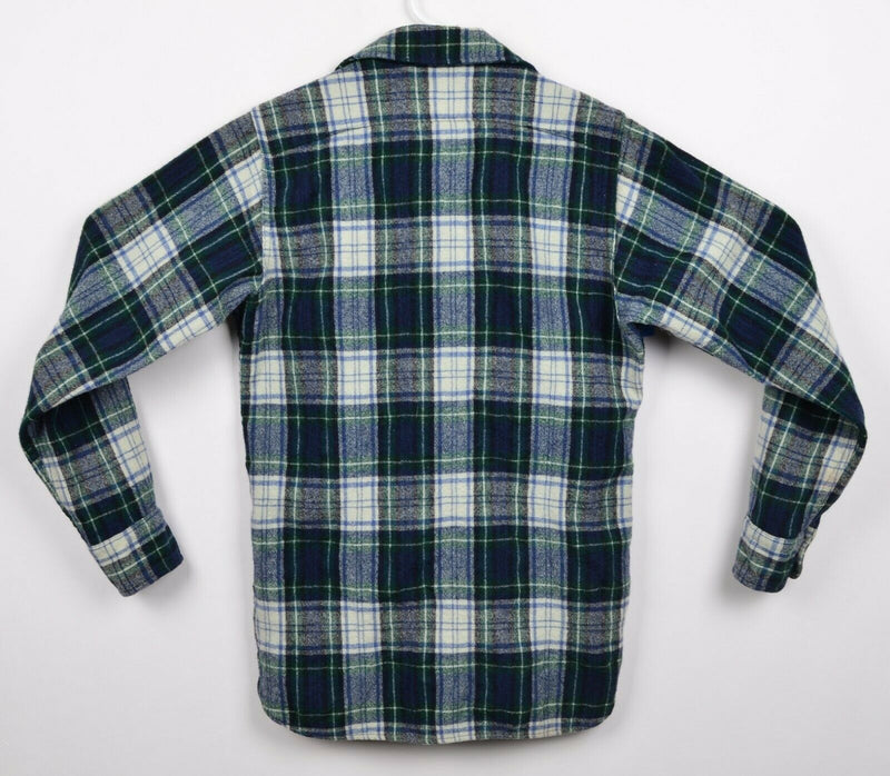 Vtg Woolrich Men's Sz Small/Medium? Wool Blend Blue Green Plaid Flannel Shirt