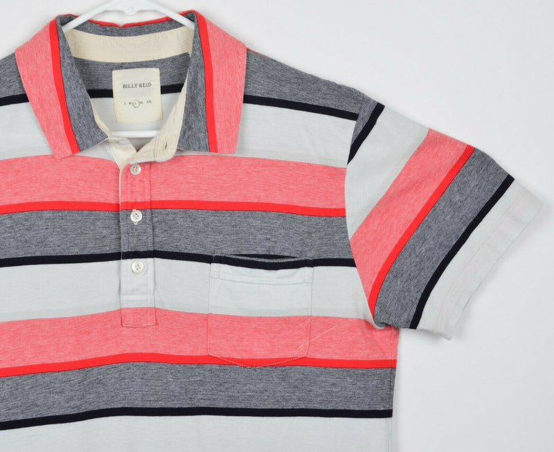 Billy Reid Men's Sz Large Red Gray White Black Striped Pocket Polo Shirt