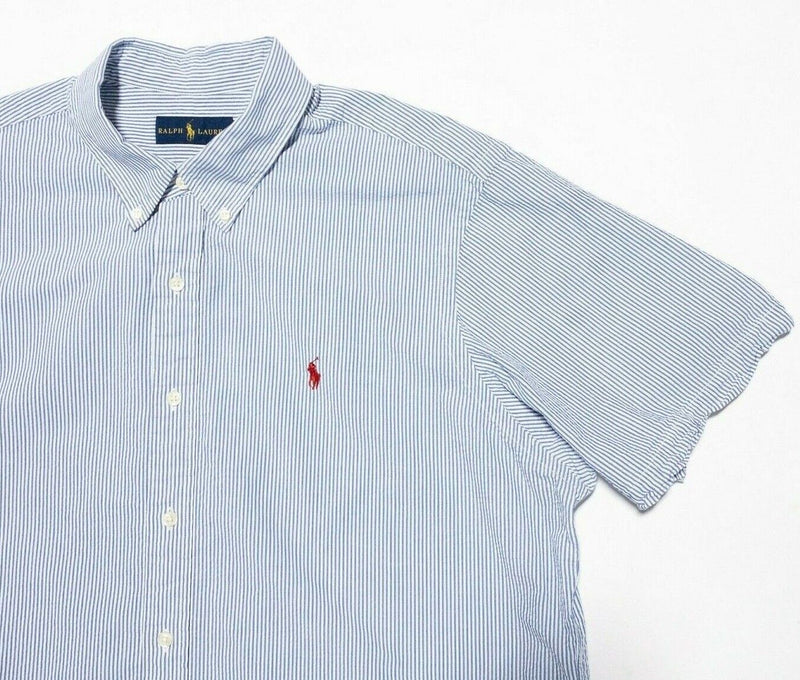 Polo Ralph Lauren Seersucker Shirt XL Men Blue Striped Preppy Summer Button-Down