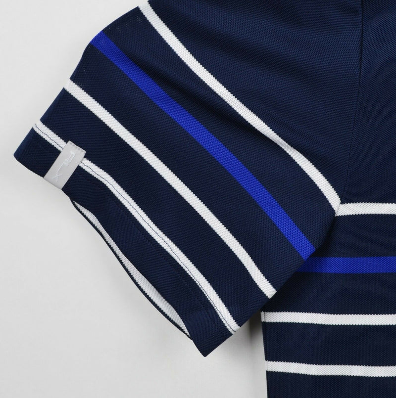 RLX Ralph Lauren Men's Sz Small Wicking Navy Blue Striped Golf Polo Shirt