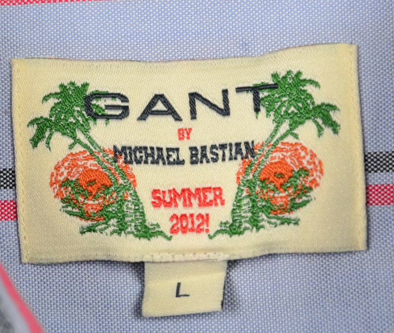 GANT by Michael Bastian Men's Large Blue Red Stripe Spread Collar Button Shirt